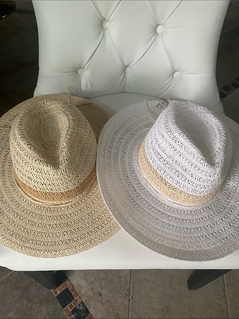 😍Wide-Brim Straw Sun Hat Duo - Natural & White with Tan Band